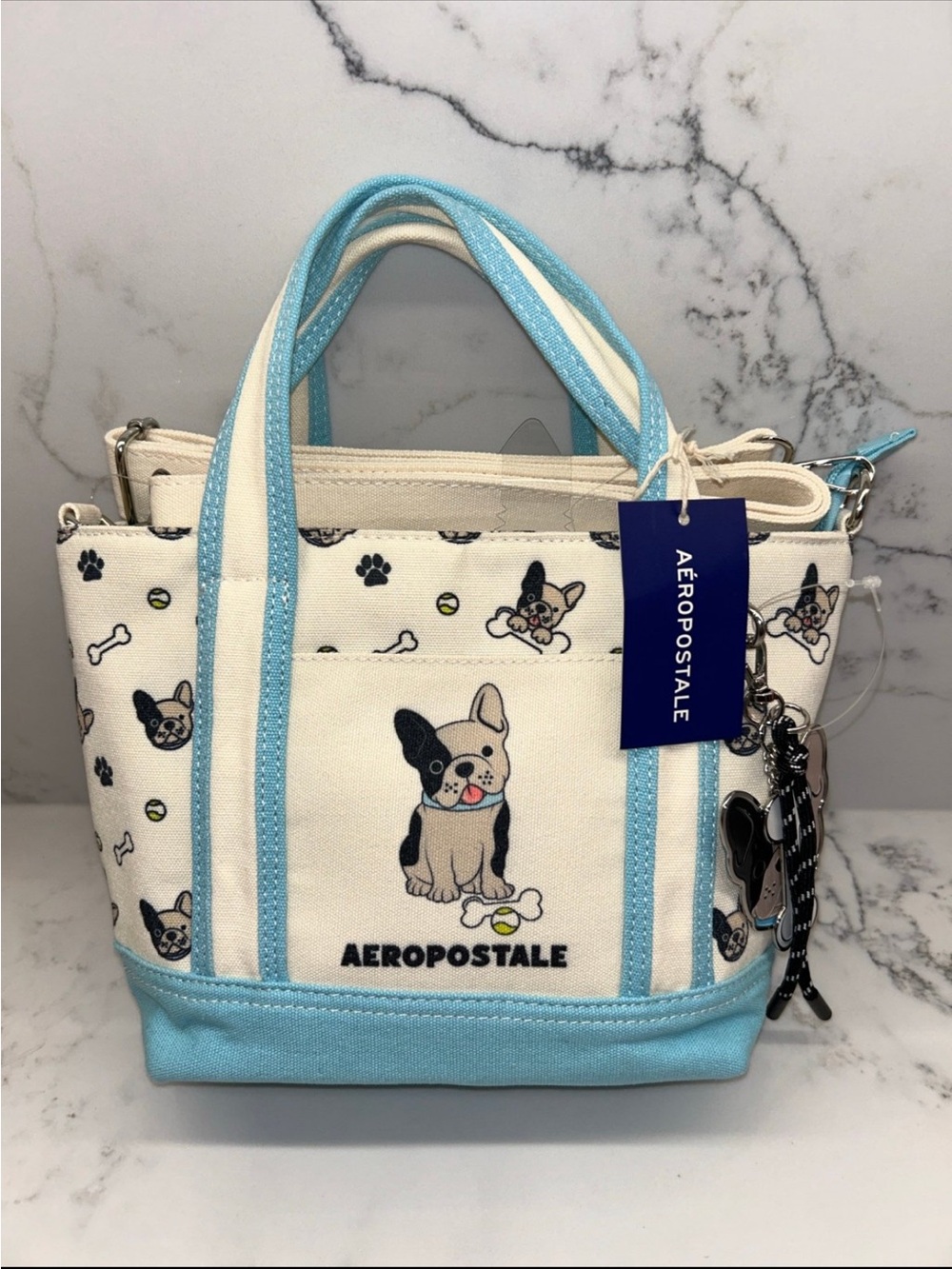 Aeropostale Aero Frenchie French Bulldog Print Canvas Tote Bag NWT
